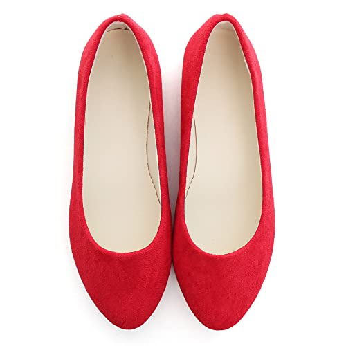Dear Time Women Casual Flat Shoes Comfortable Slip on Pointed Toe Ballet Flats Red US 7.5 - Image 4
