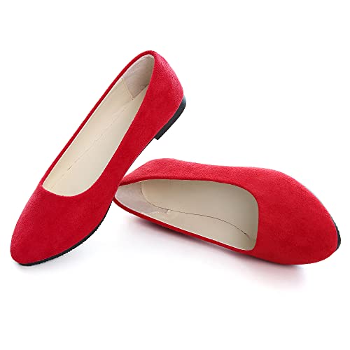 Dear Time Women Casual Flat Shoes Comfortable Slip on Pointed Toe Ballet Flats Red US 7.5 - Image 2