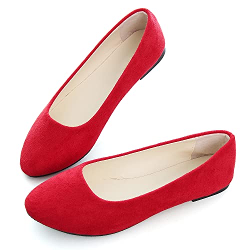 Dear Time Women Casual Flat Shoes Comfortable Slip on Pointed Toe Ballet Flats Red US 7.5 - Image 5