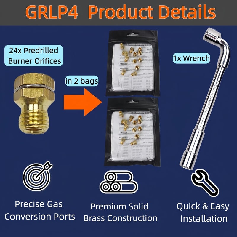 LBJvsKD GRLP4 LP Gas Conversion Kit, 2 Pack (24 PCS) Brass Propane Orifices with Wrench, Compatible with Frigidaire, Kenmore & Electrolux Gas Range, Cooktop & Stove - Image 2