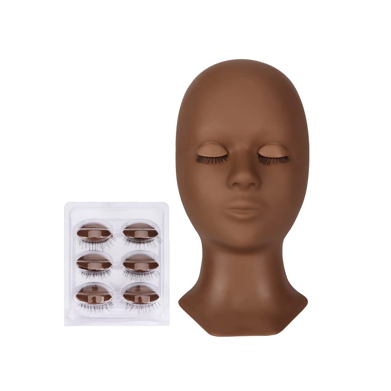 Lash Mannequin Head CALAILIS Mannequin Head Eyelash Extension Mannequin Head Doll Head for Lash Extensions Eyelash Mannequin Head with 4 Pairs Removable Eyelids Black Color