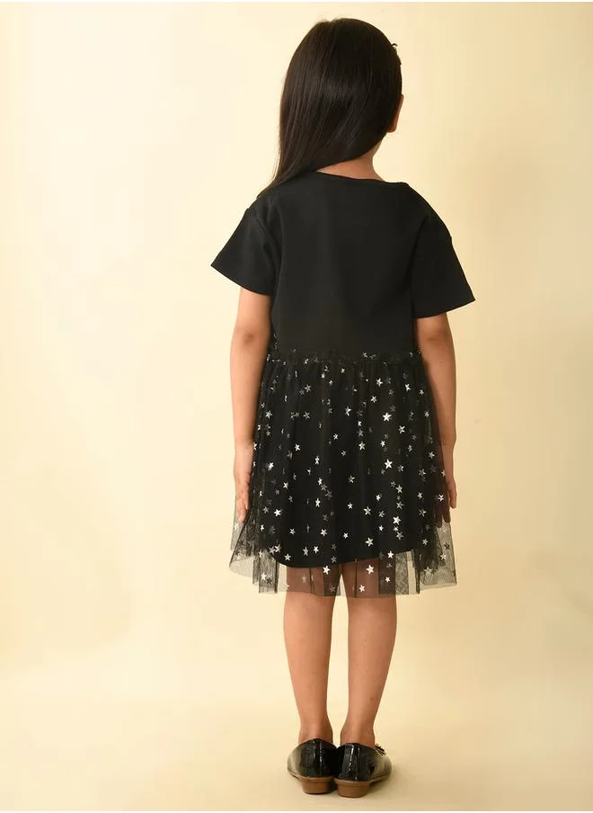 ليلك Star Foil Print Mesh Insert Dropwaist Dress by Styli