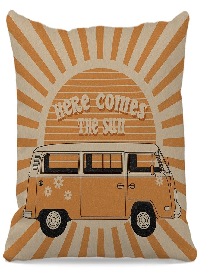 OFlich Sun Pillow, Sunshine Pillow,Bus Here Comes The Sun Pillow Covers 18x18,Retro Throw Pillows,Hippies Orange Sun Sunshine Decorative Cushion Cover for Home - Image 1