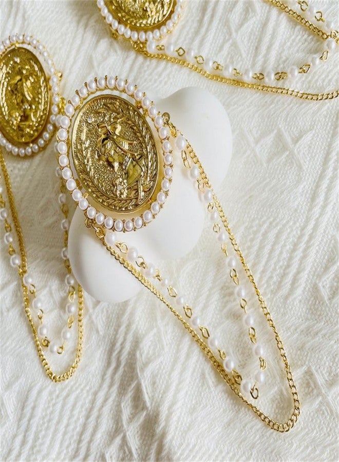 OIDIMS Vintage Pearl Tassel Chain Brooches Lapel Pins For Women Delicate Beauty Queen Cameo Badge Party Dance Banquet Dainty Boho Gold-Tone Dangle Drop Pin Dress Suit Clothes Corsage Accessories Jewelry Gifts - Image 3
