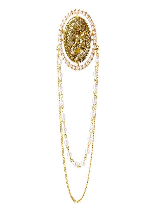 OIDIMS Vintage Pearl Tassel Chain Brooches Lapel Pins For Women Delicate Beauty Queen Cameo Badge Party Dance Banquet Dainty Boho Gold-Tone Dangle Drop Pin Dress Suit Clothes Corsage Accessories Jewelry Gifts - Image 1