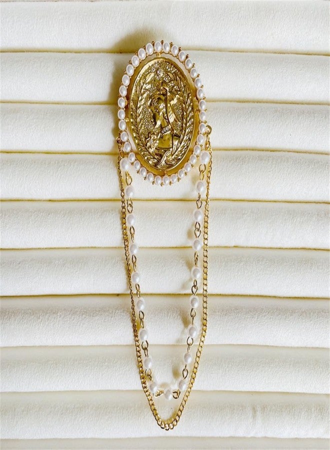 OIDIMS Vintage Pearl Tassel Chain Brooches Lapel Pins For Women Delicate Beauty Queen Cameo Badge Party Dance Banquet Dainty Boho Gold-Tone Dangle Drop Pin Dress Suit Clothes Corsage Accessories Jewelry Gifts - Image 5
