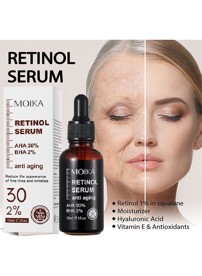 MOIKA - Retinol Seurm, Aging & firming Retinol Serum,BHA & AHA Hyaluronic Acid Anti-Aging Serum, Reduces Wrinkles, Fine Lines, Age Spots, Sun Spots, Anti Wrinkle Facial Serum 30ml - Image 1