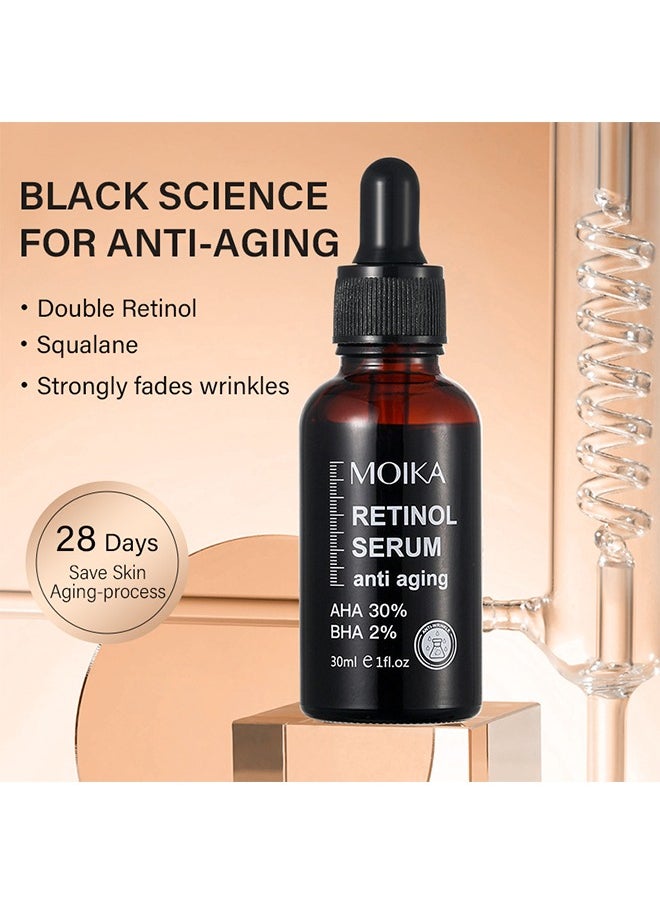 MOIKA - Retinol Seurm, Aging & firming Retinol Serum,BHA & AHA Hyaluronic Acid Anti-Aging Serum, Reduces Wrinkles, Fine Lines, Age Spots, Sun Spots, Anti Wrinkle Facial Serum 30ml - Image 1