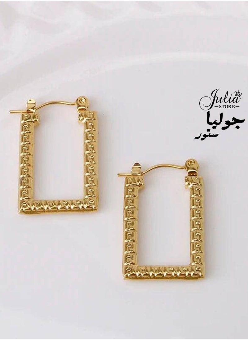 Julia Store 18K Gold Plated 316L Stainless Steel Chunky Rectangular Hypoallergenic Gold Lightweight Click-Top Hoop Earrings for Women  - Image 1