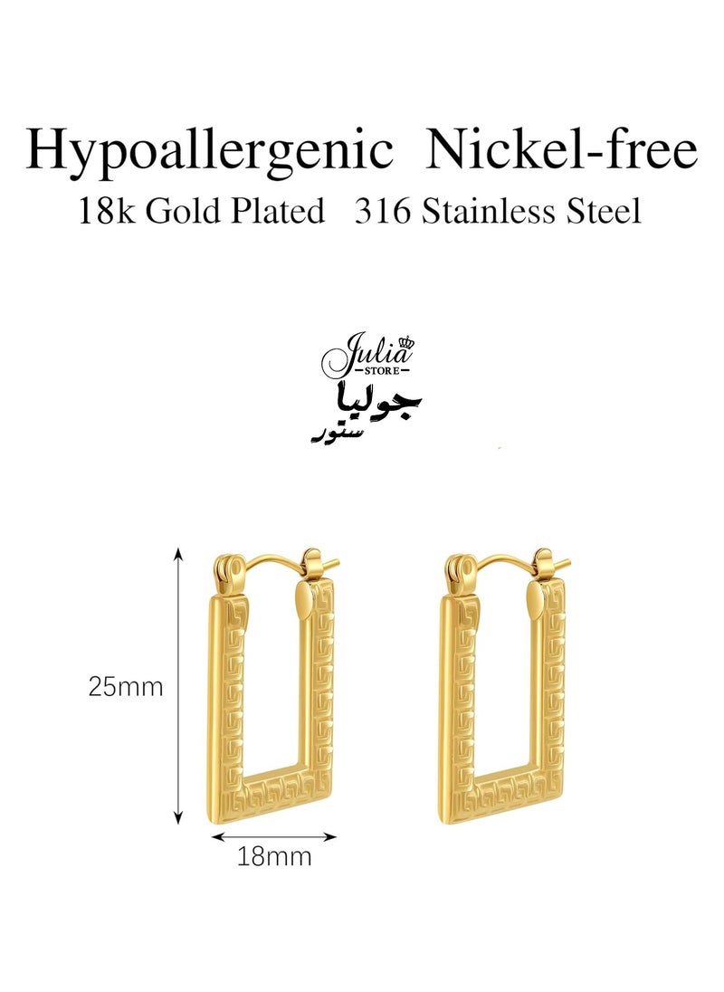 Julia Store 18K Gold Plated 316L Stainless Steel Chunky Rectangular Hypoallergenic Gold Lightweight Click-Top Hoop Earrings for Women  - Image 2