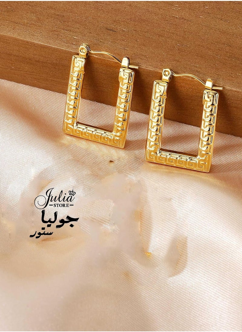 Julia Store 18K Gold Plated 316L Stainless Steel Chunky Rectangular Hypoallergenic Gold Lightweight Click-Top Hoop Earrings for Women  - Image 4