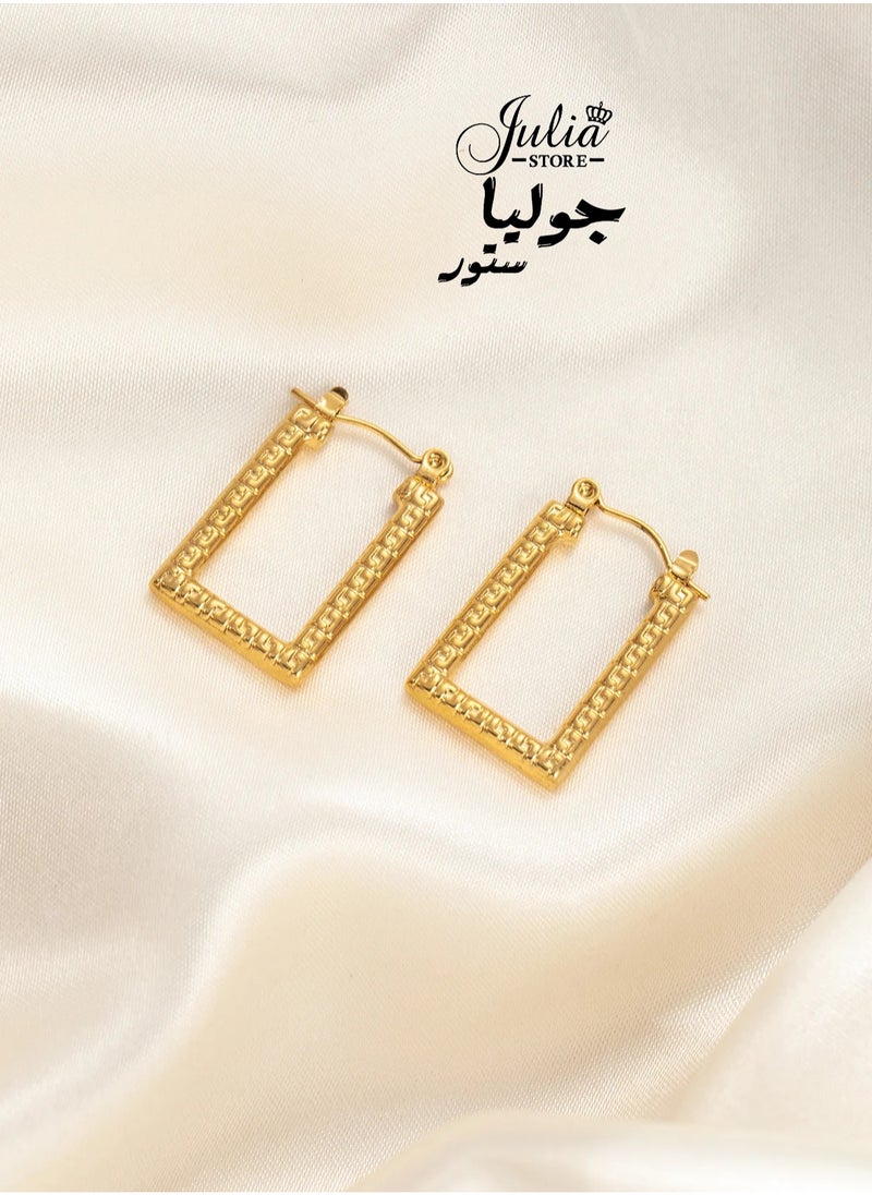 Julia Store 18K Gold Plated 316L Stainless Steel Chunky Rectangular Hypoallergenic Gold Lightweight Click-Top Hoop Earrings for Women  - Image 5