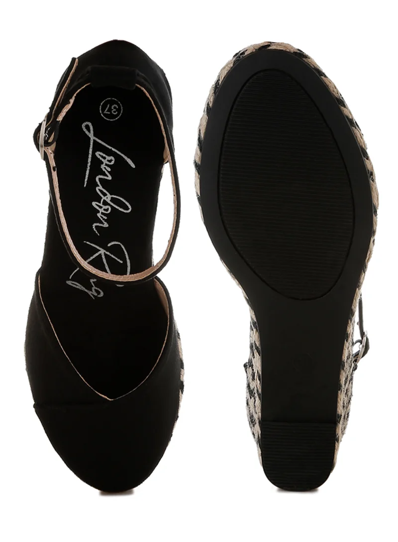 London Rag Wedge Heel Espadrilles Sandals in Black