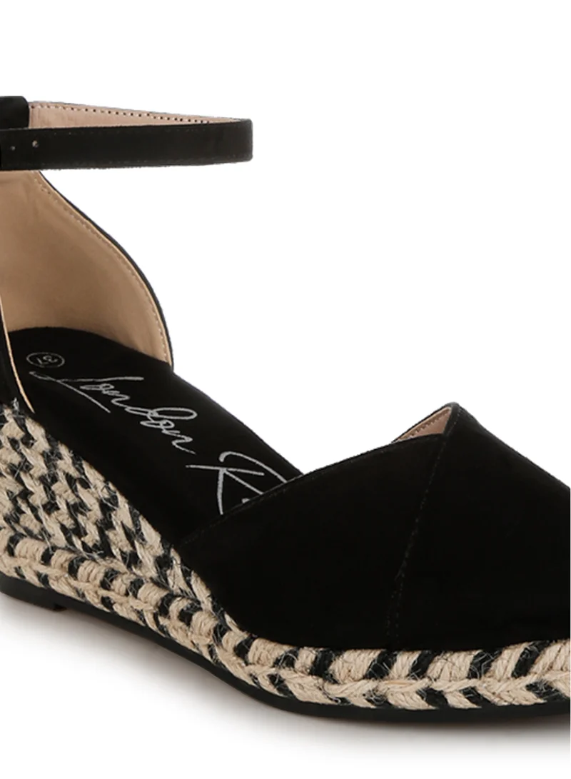 London Rag Wedge Heel Espadrilles Sandals in Black