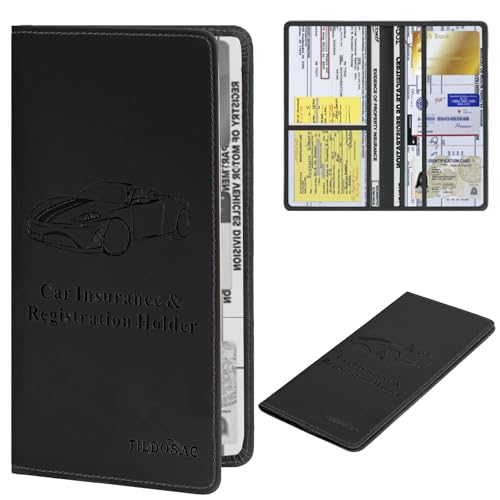 TILDOSAC Car Registration & Insurance Card Holder Leather Auto Glove Box Organizer Document Wallet with Magnetic Shut - Image 1