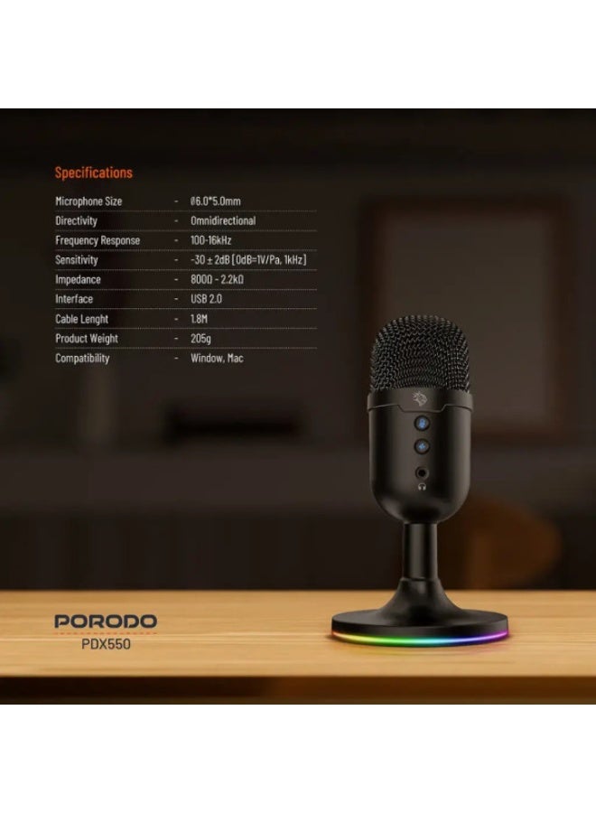 Porodo Gaming Omni-Directional USB Microphone - Black - Image 2