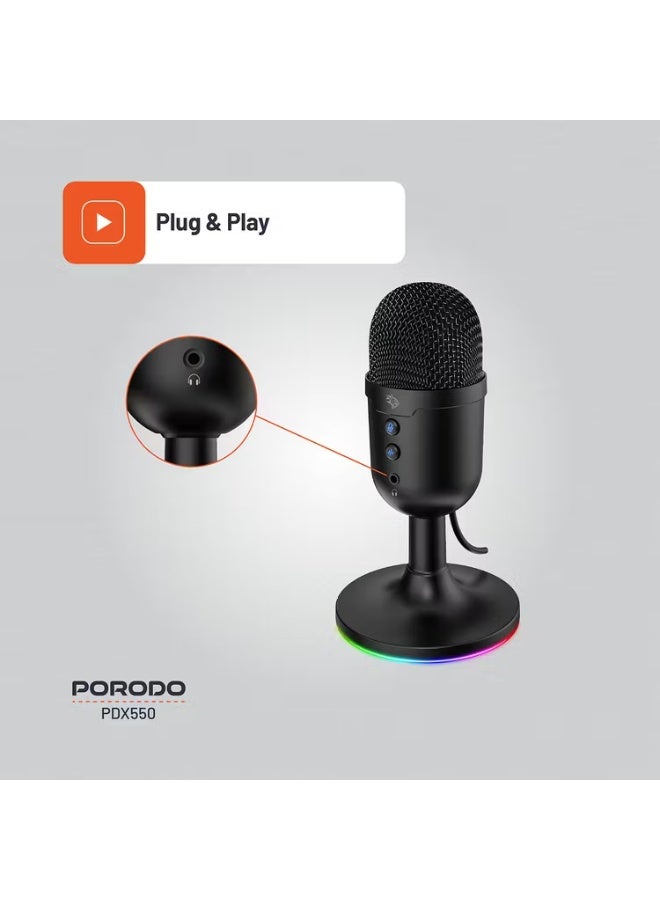 Porodo Gaming Omni-Directional USB Microphone - Black - Image 4