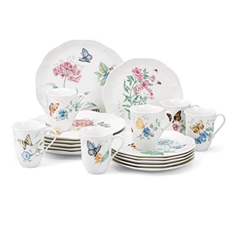 Butterfly Meadow Dinnerware Set for everyday dining, ceramic material, white color, chip-resistant and dishwasher-safe - Image 1
