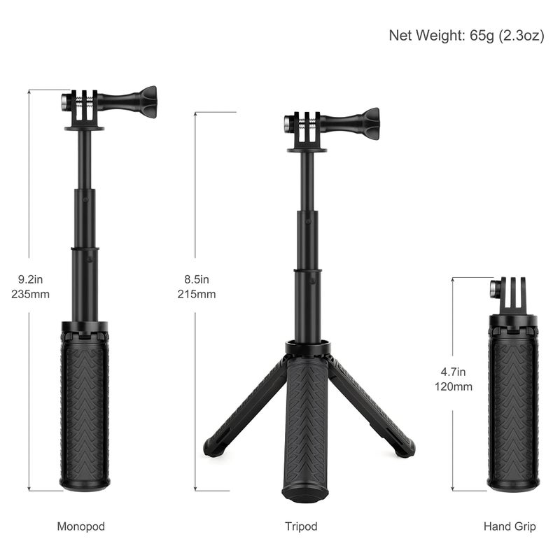GEPULY Mini Hand Grip Selfie Stick Tripod Stand for GoPro Hero 13 12 11 10 9 8 7 6 5 4 3,Session, Fusion, Max,Insta360, DJI, Akaso, Phone-Use it as a Selfie Stick Monopod, Handle, Travel Tripod - Image 4