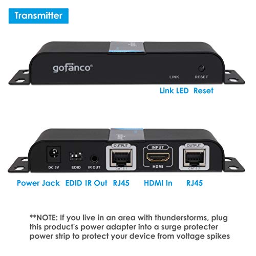 gofanco 1080p 1x8 8 Port HDMI Extender Splitter Over CAT5e/CAT6/CAT7 Ethernet Cable – IR Extension, Up to 40m (130ft) at 1080p 60Hz, 1 in 8 Out, HDMI Loopout (HDMIExt8P) - Image 3