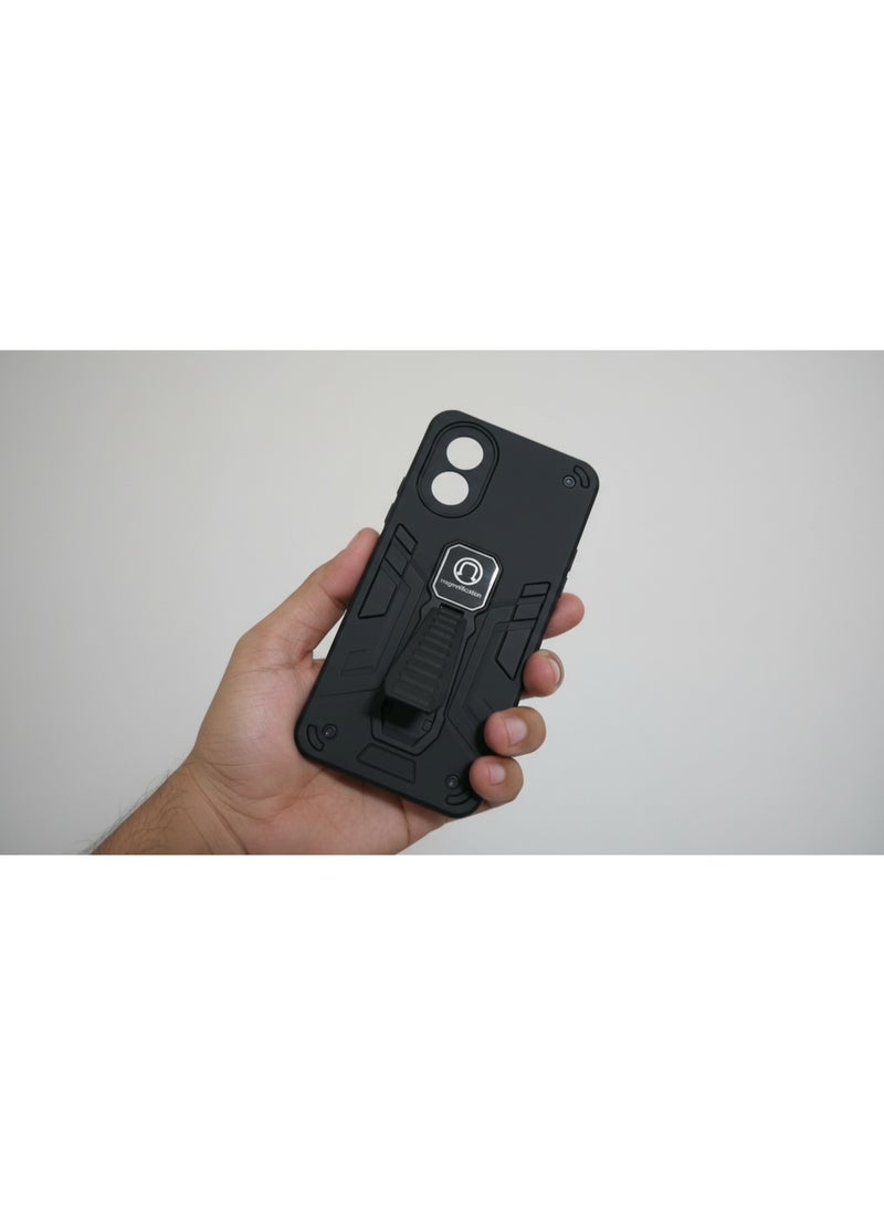 غطاء خلفي متين للغاية ومقاوم للصدمات، مزود بمسند مدمج ولاصق مغناطيسي. متوافق مع هاتف أوبو رينو 8T 4G، خيار ممتاز لمن يقدرون الفخامة. - Image 3