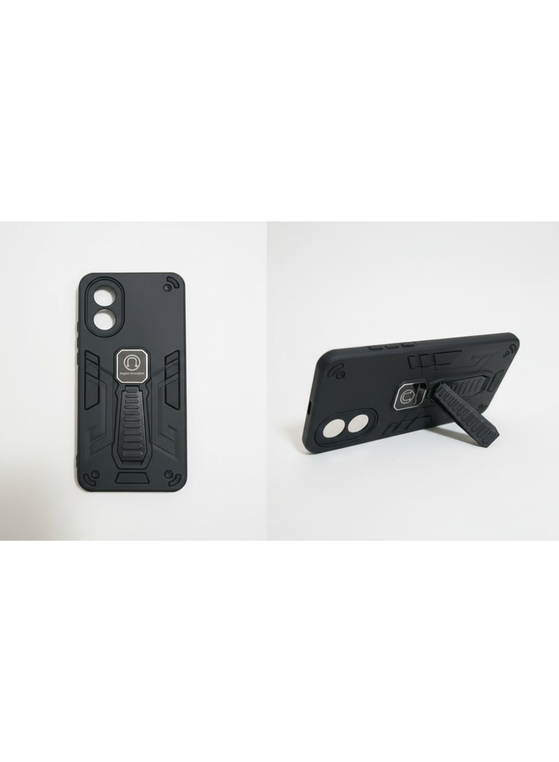 غطاء خلفي متين للغاية ومقاوم للصدمات، مزود بمسند مدمج ولاصق مغناطيسي. متوافق مع هاتف أوبو رينو 8T 4G، خيار ممتاز لمن يقدرون الفخامة. - Image 4