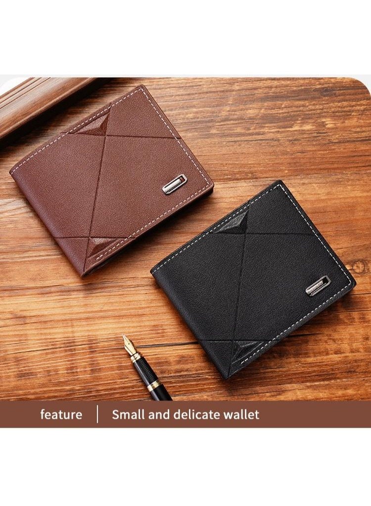 جيانغ بي أو محفظة رجالية قصيرة جديدة ثلاثية الطي - محفظة أفقية رفيعة من جلد البولي يوريثان الناعم مع فتحات متعددة للبطاقات، محفظة خفيفة الوزن كاجوال للشباب والاستخدام اليومي - Image 4