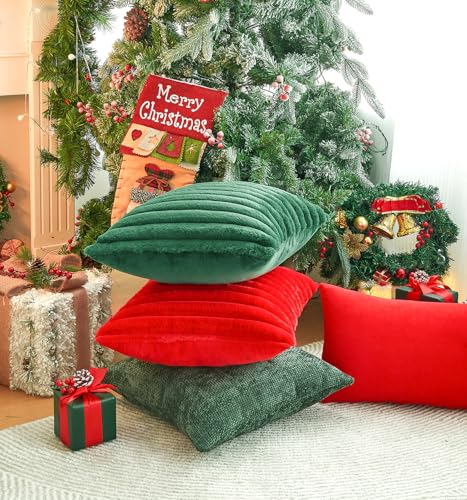 GriNeed Pack of 2 Christmas Red Pillow Covers 18x18 Inch Decorative Throw Pillow Cover, Velvet Pillowcases for Couch Sofa Bed, Home Boho Decor, Modern Soft Cushion Covers - Image 4