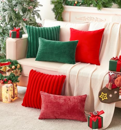 GriNeed Pack of 2 Christmas Red Pillow Covers 18x18 Inch Decorative Throw Pillow Cover, Velvet Pillowcases for Couch Sofa Bed, Home Boho Decor, Modern Soft Cushion Covers - Image 2