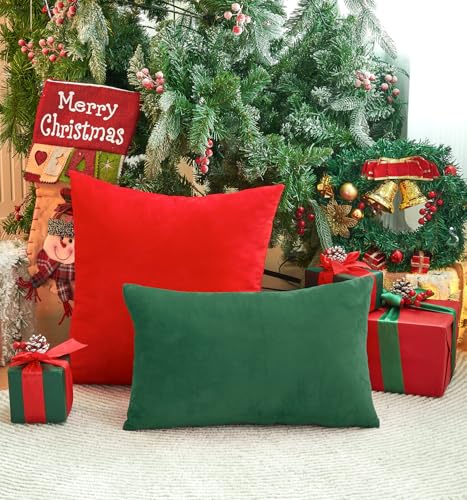 GriNeed Pack of 2 Christmas Red Pillow Covers 18x18 Inch Decorative Throw Pillow Cover, Velvet Pillowcases for Couch Sofa Bed, Home Boho Decor, Modern Soft Cushion Covers - Image 3