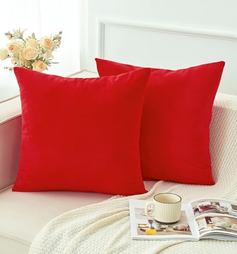 GriNeed Pack of 2 Christmas Red Pillow Covers 18x18 Inch Decorative Throw Pillow Cover, Velvet Pillowcases for Couch Sofa Bed, Home Boho Decor, Modern Soft Cushion Covers - Image 5