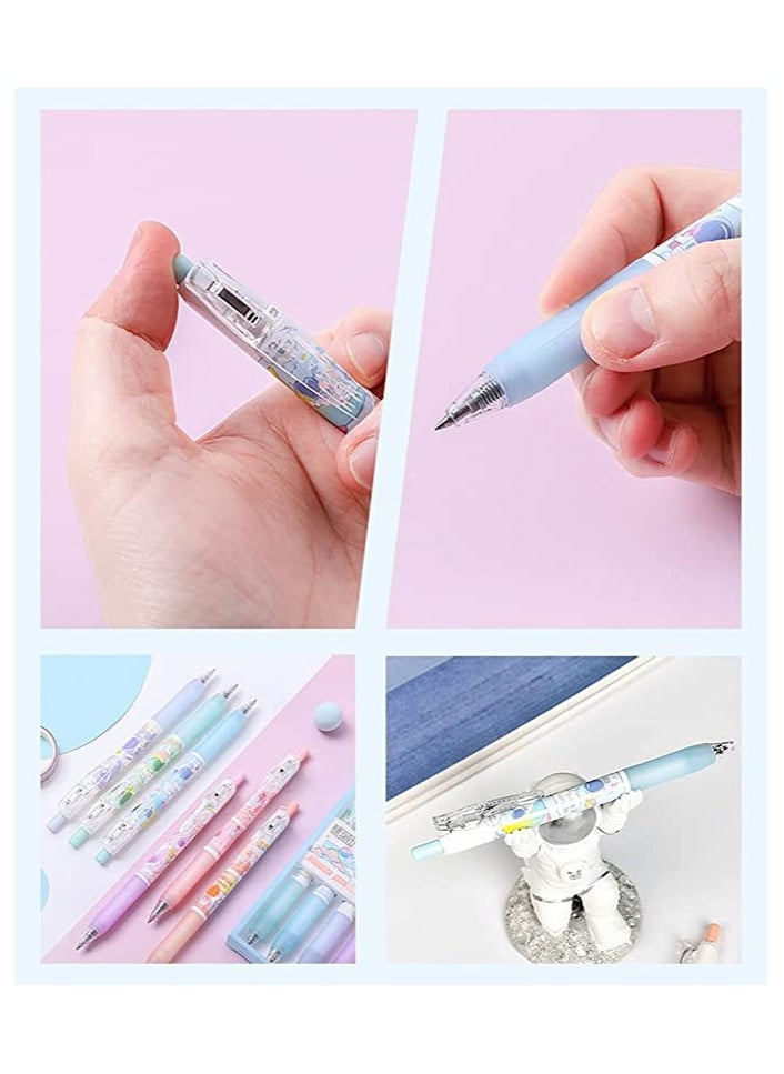 Excefore Kawaii Gel Ink Pen 6 Pcs Retractable Gel Pen Black Ink 0.5mm lovely Pens Fun Space Aesthetic Pens for Office School Kids Writing Journaling Supplies lovely Pressing Gel Pen (Spaceman)  - Image 5
