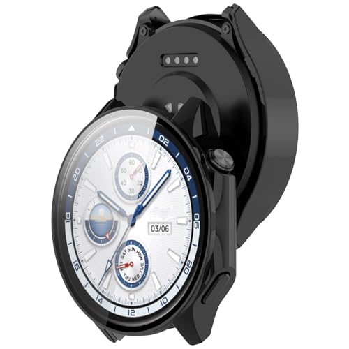 Wisely Electroplate Shine Protective Slim Bumper Tempered Glass Case Cover Compatible with OnePlus Watch 2, Luxury Black - Image 2