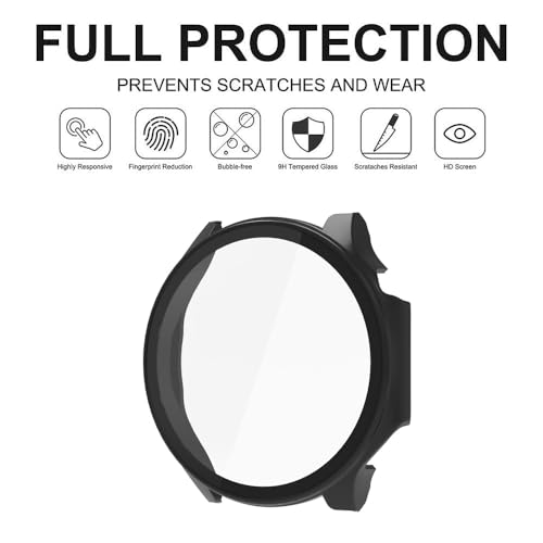 Wisely Electroplate Shine Protective Slim Bumper Tempered Glass Case Cover Compatible with OnePlus Watch 2, Luxury Black - Image 5