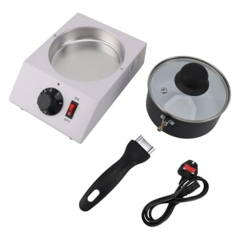 Professional chocolate melting pot for candy making, stainless steel body, matte black finish, precise manual temperature control, compact 3.5x3.5cm leather-shaped cutter included - Image 1