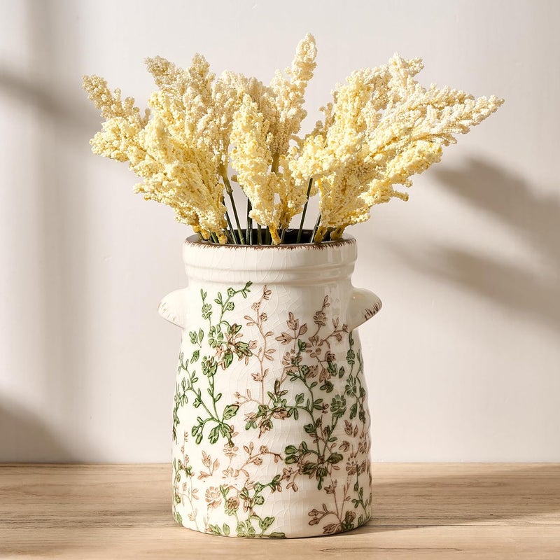 SIDUCAL Wear resistant Ceramic Green and Beige Retro Vase with Two-Ear, 7.6 Inch Ice Cracked Vintage Pastoral Vase, Rustic Farmhouse Vases for Home Decor, Table, Living Room, Shelf Decor, Chinoiserie Decor Cost effective upgraded craftsmanship - Image 2