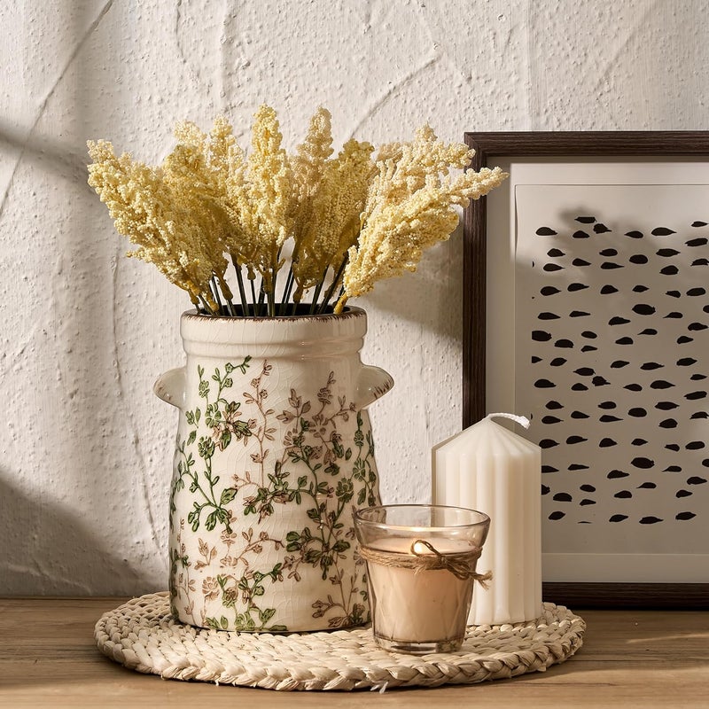 SIDUCAL Wear resistant Ceramic Green and Beige Retro Vase with Two-Ear, 7.6 Inch Ice Cracked Vintage Pastoral Vase, Rustic Farmhouse Vases for Home Decor, Table, Living Room, Shelf Decor, Chinoiserie Decor Cost effective upgraded craftsmanship - Image 4