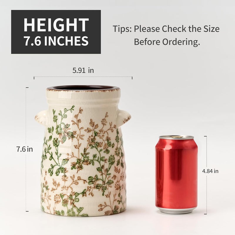 SIDUCAL Wear resistant Ceramic Green and Beige Retro Vase with Two-Ear, 7.6 Inch Ice Cracked Vintage Pastoral Vase, Rustic Farmhouse Vases for Home Decor, Table, Living Room, Shelf Decor, Chinoiserie Decor Cost effective upgraded craftsmanship - Image 3
