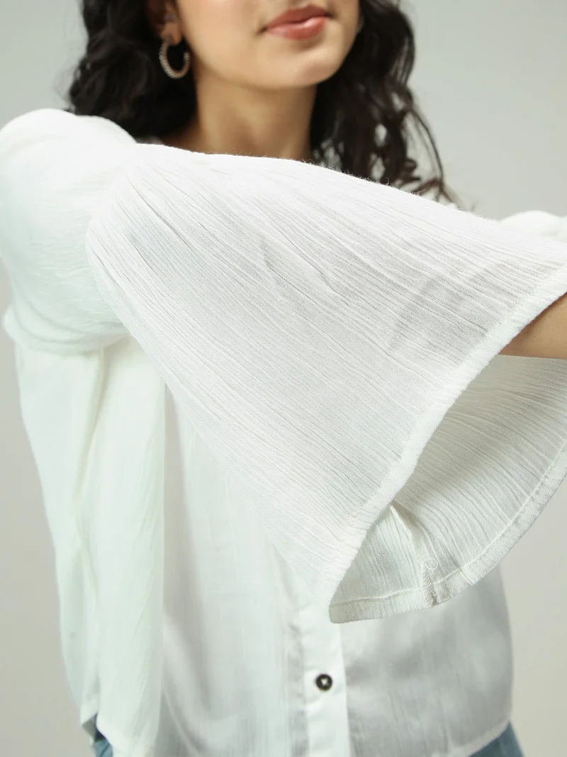 Outzidr  White Button Down Flowy Shirt for Women | Best Price UAE