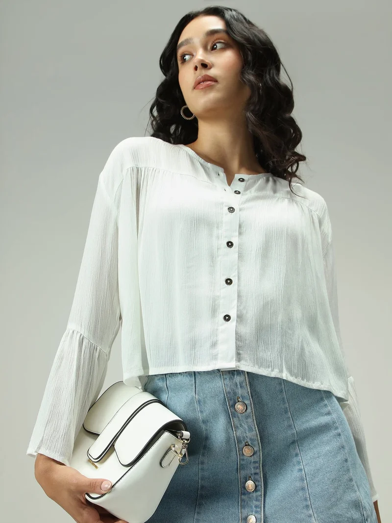 Outzidr  White Button Down Flowy Shirt for Women | Best Price UAE