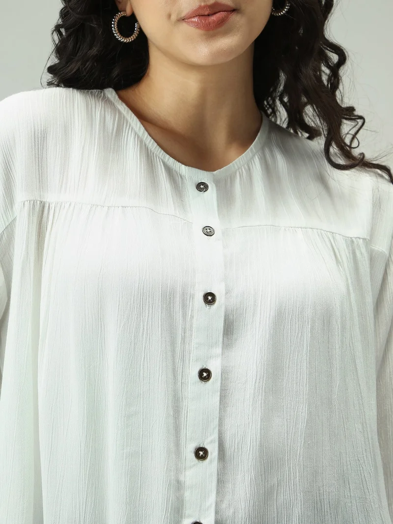 Outzidr  White Button Down Flowy Shirt for Women | Best Price UAE