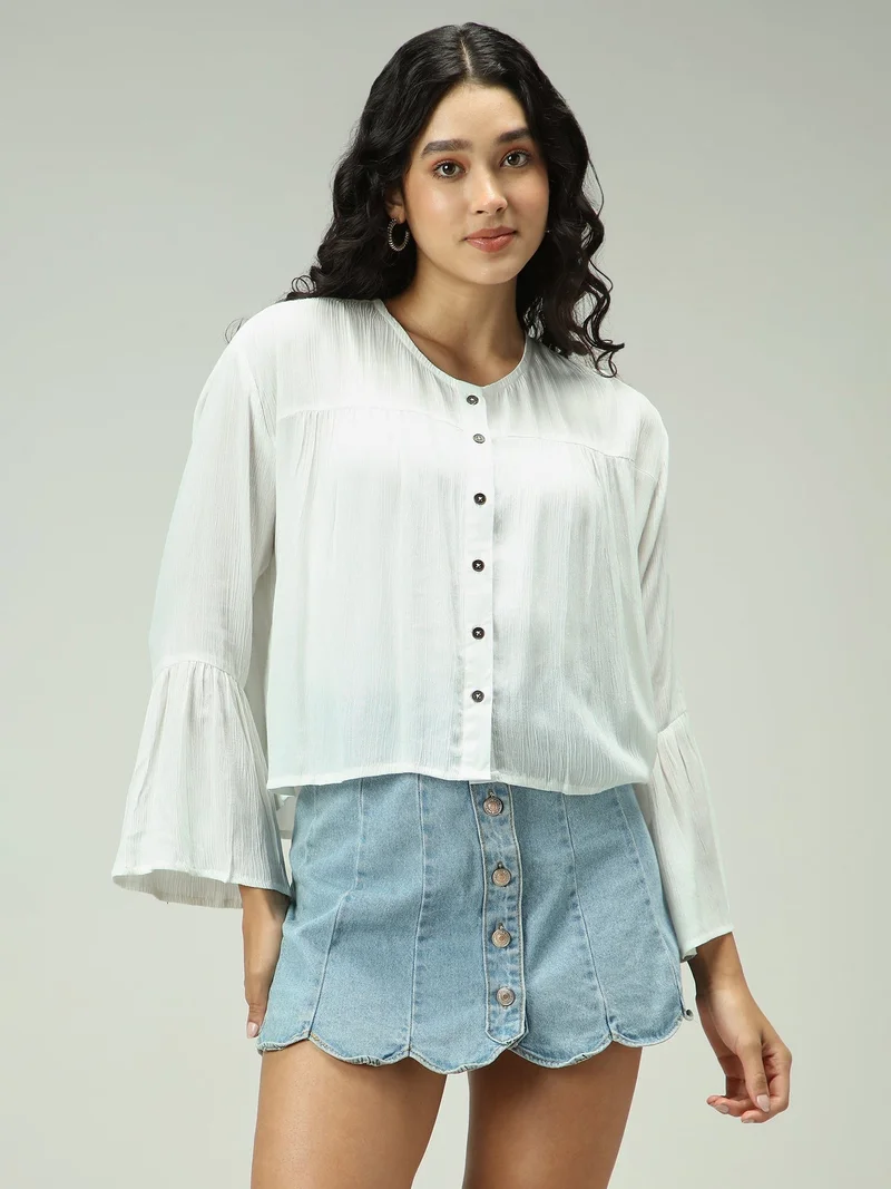 Outzidr  White Button Down Flowy Shirt for Women | Best Price UAE
