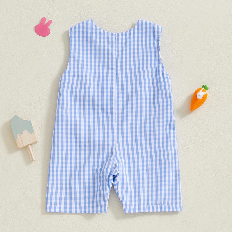 Kuriozud Smocked Baby Boy Girl Clothes Sleeveless Romper Jumpsuit Overall Newborn Infant Clothing Spring Summer Outfits (Easter Bunny Blue, 0-3 Months) - Image 3