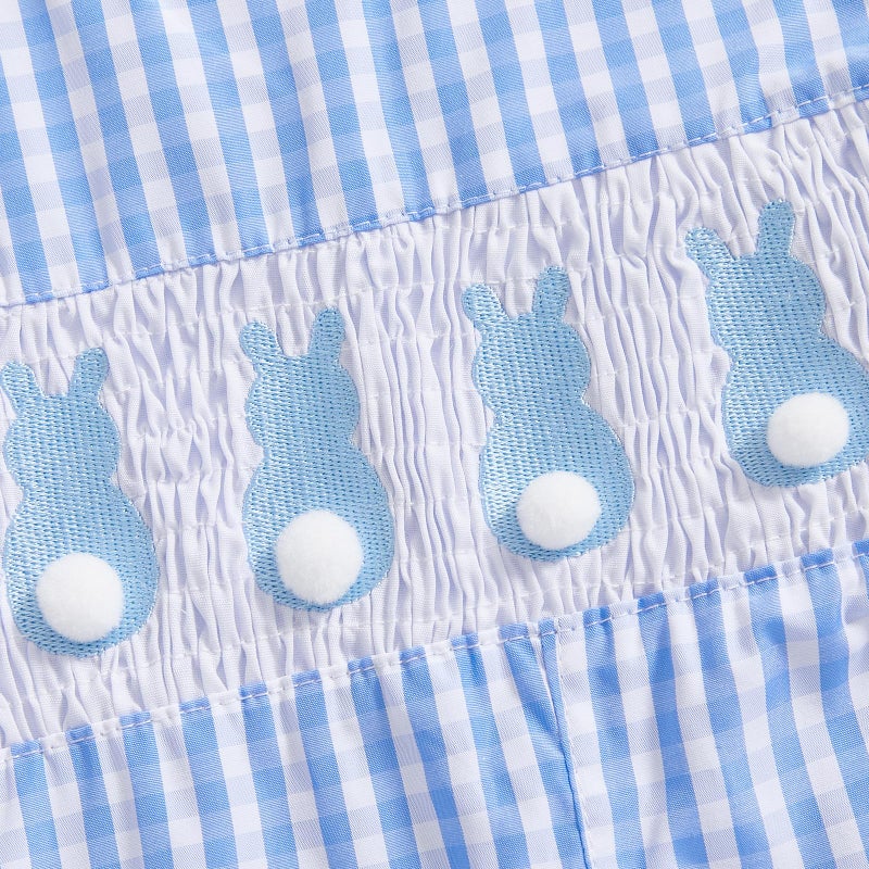 Kuriozud Smocked Baby Boy Girl Clothes Sleeveless Romper Jumpsuit Overall Newborn Infant Clothing Spring Summer Outfits (Easter Bunny Blue, 0-3 Months) - Image 5