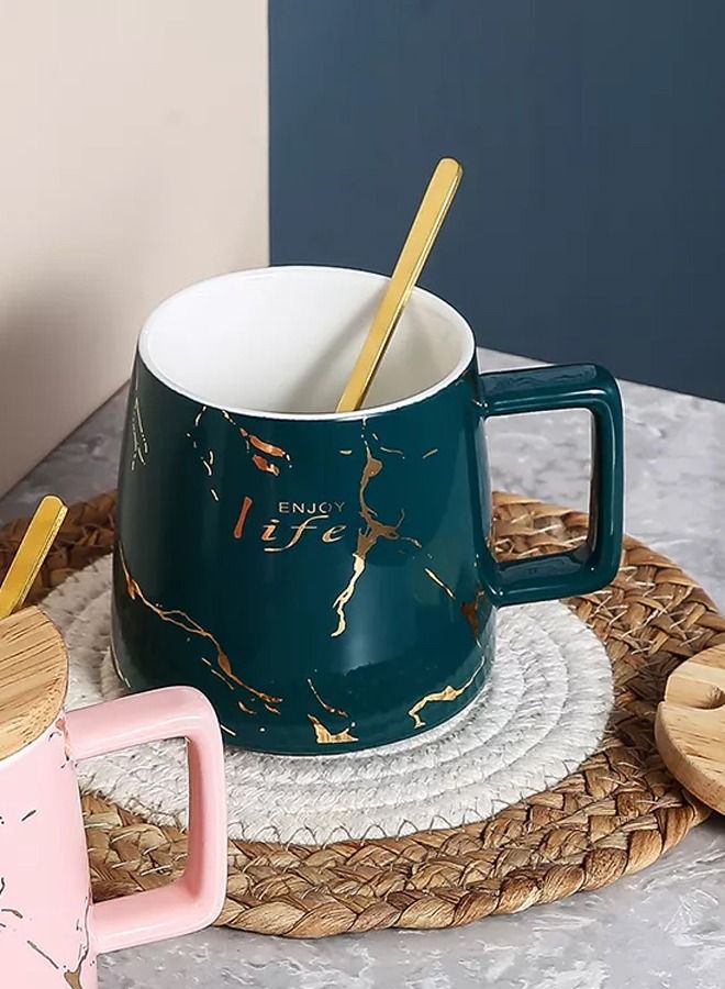 شيانغ يو كوب سيراميك فاخر مع قدح قهوة رخامي مغطى من الخشب - Image 3