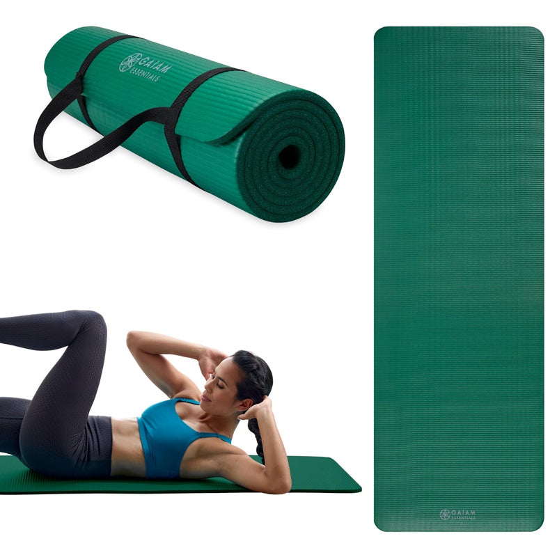 Gaiam Essentials Thick Yoga Mat - Fitness and Exercise Mat with Easy-Cinch Carrier Strap Included - Soft Cushioning and Textured Grip - Multiple Colors Options (Green, 72"L X 24"W X 2/5 Inch Thick) - Image 1