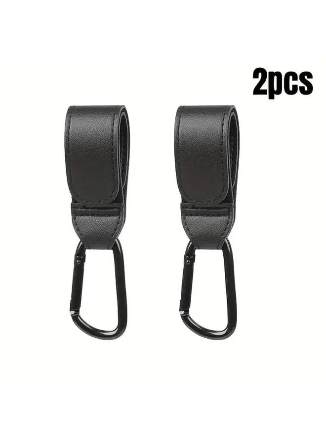 2pcs Black PU Leather Grocery Bag Hooks Portable Strap Accessories Ideal Gifts - Image 1