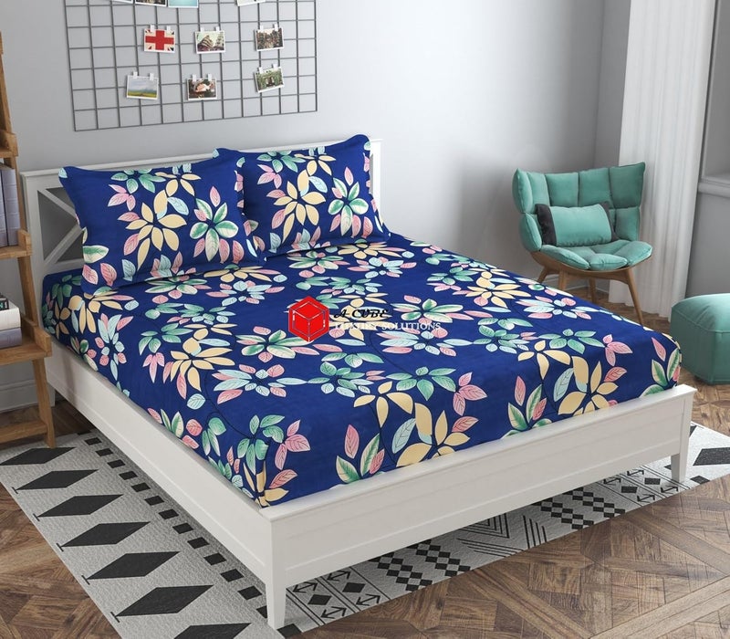 A CUBE LUXURY SOLUTIONS A Cube Luxury Solutions 210TC Double Bedsheet Queen Size 72x78 Inches with Elastic Fitting with 2 Pillow Covers  - Image 1