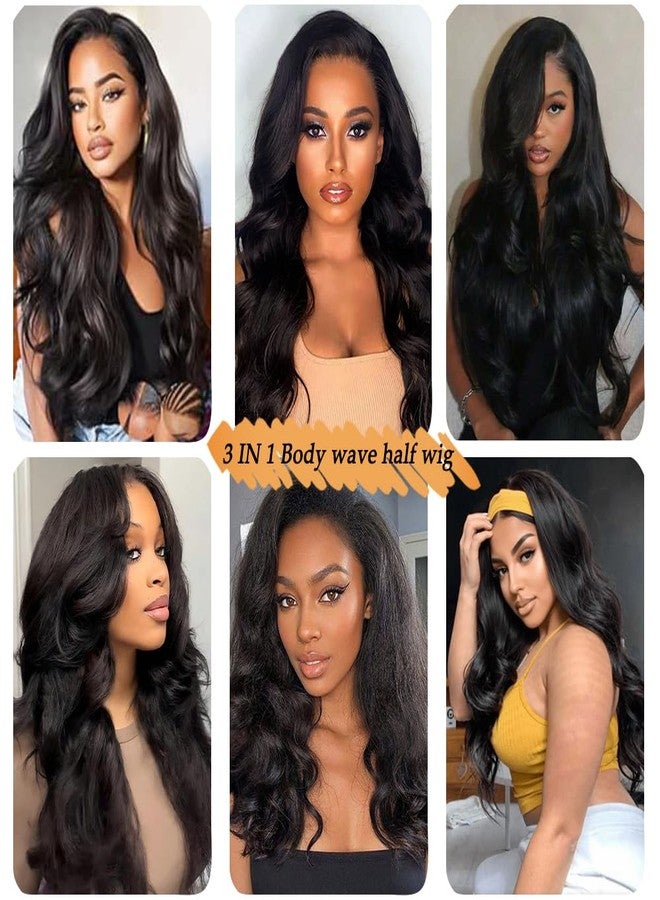 Miss Lee Body Wave Half Wig Human Hair 200% Density 3 In 1 Half Wig Glueless Wigs Human Hair Wear and Go Drawstring Seamless Flip Headband Wig for Women Beginner Friendly Natural Black 18inch - Image 5