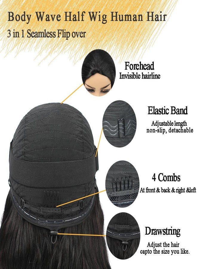 Miss Lee Body Wave Half Wig Human Hair 200% Density 3 In 1 Half Wig Glueless Wigs Human Hair Wear and Go Drawstring Seamless Flip Headband Wig for Women Beginner Friendly Natural Black 18inch - Image 3
